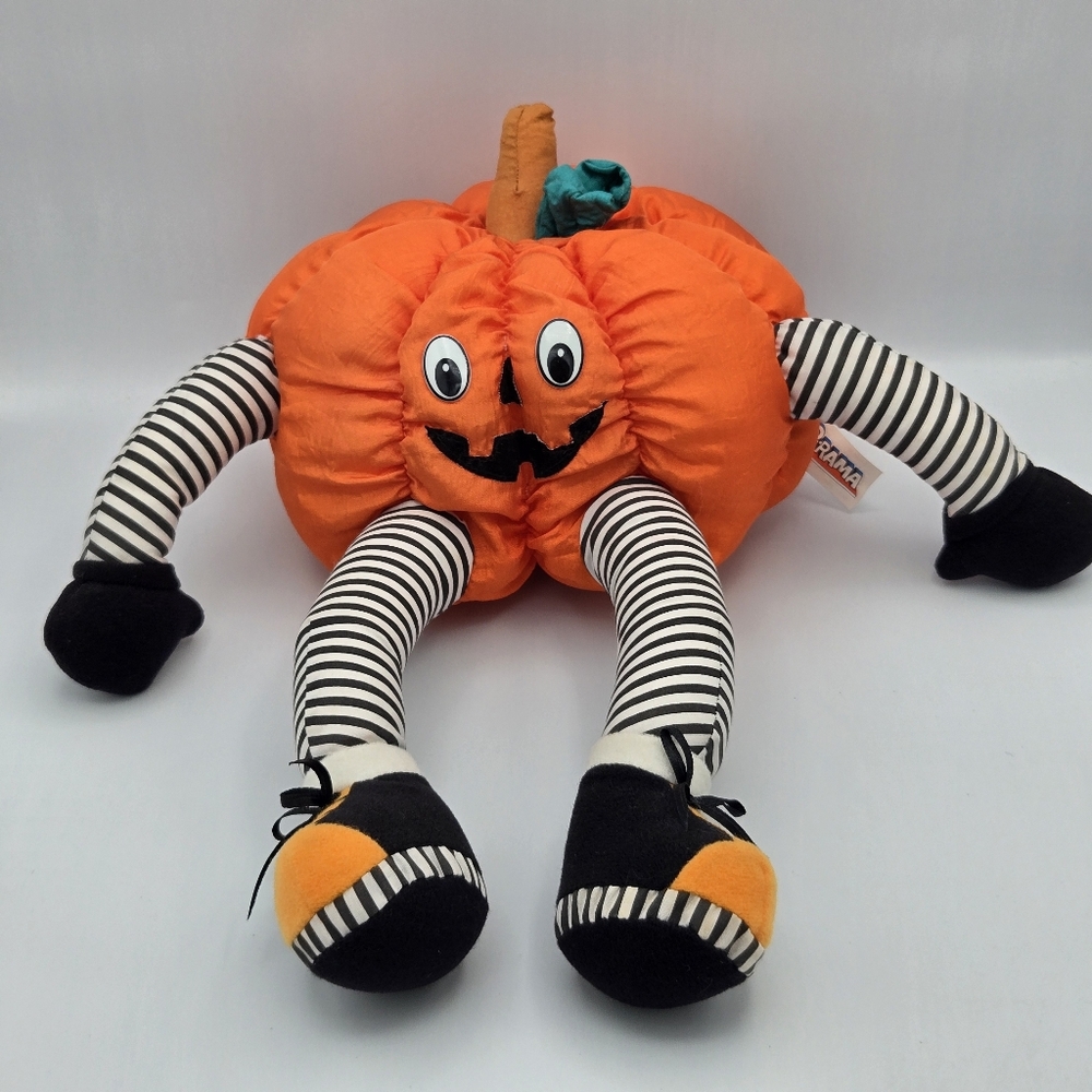 Vintage Halloween Pumpkin Plush Toyorama Striped Jack O Lantern Parachute